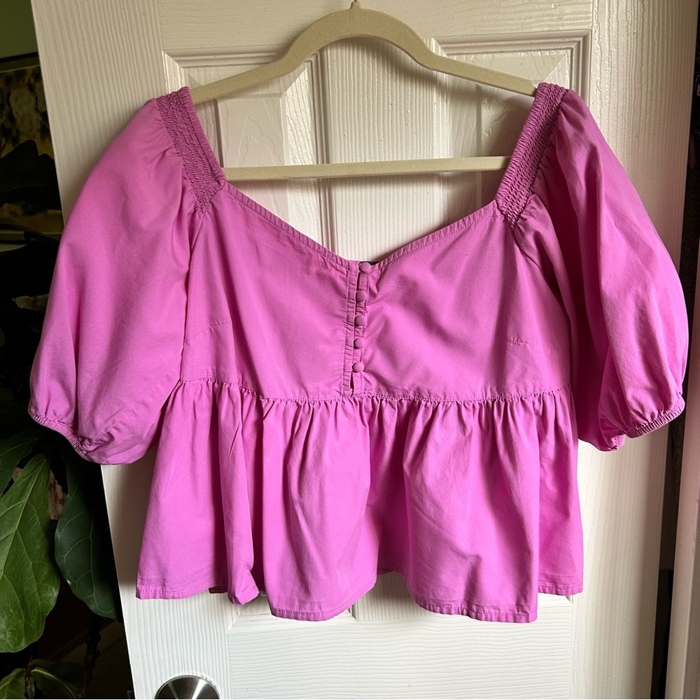 Free people pink babydoll cottagecore top blouse puff sleeves button down